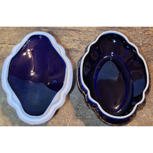 Limoges Castel Porcelain Trinket Or Jewelry Box Cobalt Blue W/ Courting Couple - Picture 6 of 12